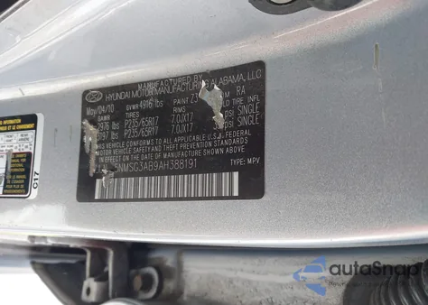 2010 Hyundai Santa Fe Gls from USA, damaged, VIN 5NMSG3AB9AH388191